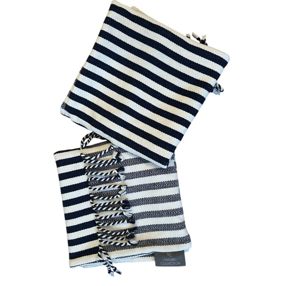 Set of 2 Matching Striped Fringe Navy Blue & cream White Pillow Case Shams 💙🤍 - Picture 4 of 8
